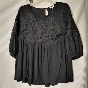 DELETTA SMALL Black Lace long sleeve Desi Top